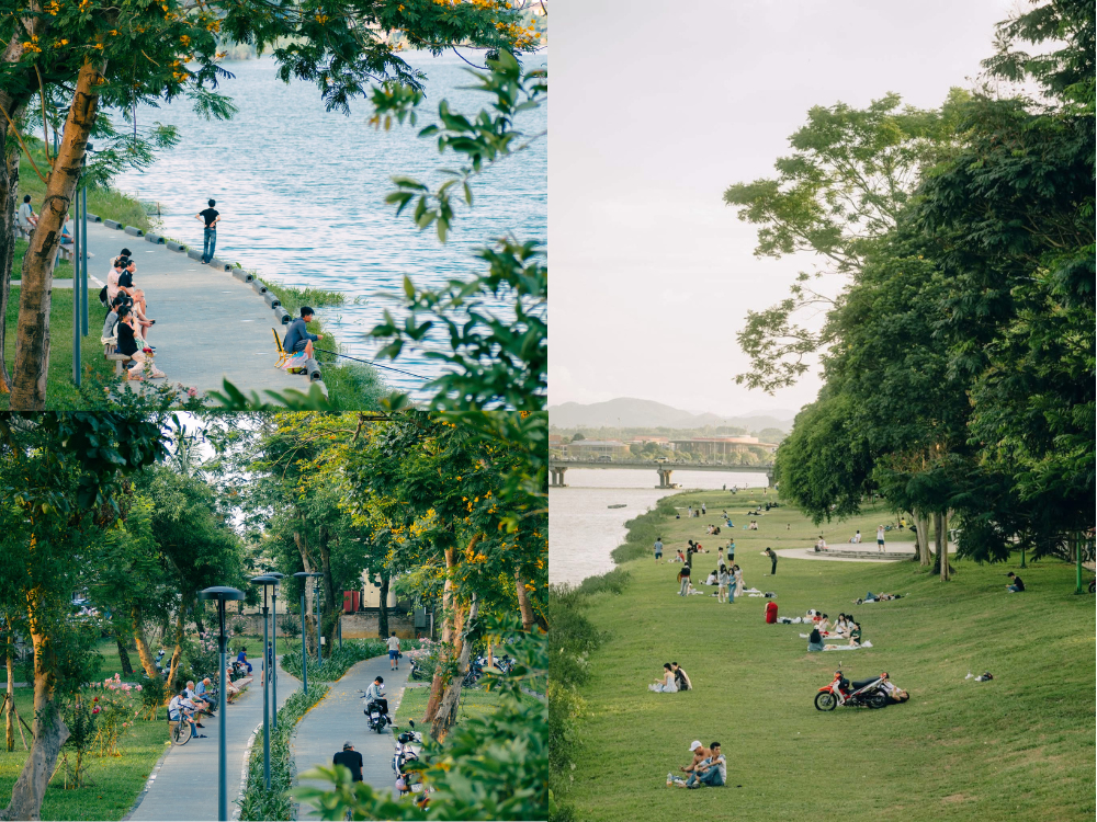 Công viên và đường đi bộ dọc sông Hương